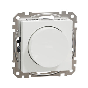 Exxact dimmer för LED. Dimmerfunktion via vred. Trappfuktion. Anslutning av nolledare möjligt vid låg effekt. Bakkantstyrd (RC) LED 1-200VA . Glödljus 1-370W. Infälld. Vit utan ram.