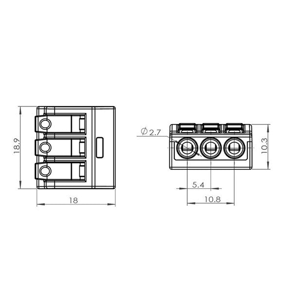 Toppklämma, 3-ledare, 0.2-4.0mm2, AWG 28-12, öppningsbar. Nemiq. 50 st i förpackning