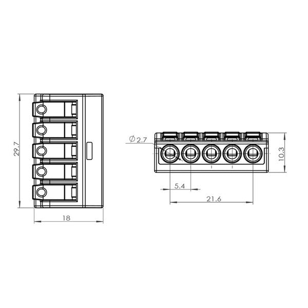 Toppklämma, 5-ledare, 0.2-4.0mm2, AWG 28-12, öppningsbar. Nemiq. 25 st i förpackning.