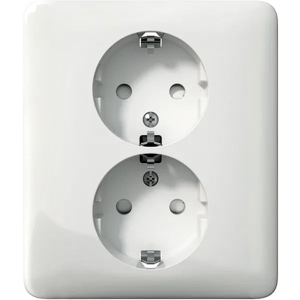 Schneider Electric Exxact Primo vägguttag 2-vägs, jordat, infälld, max 16A, IP20, snabbkoppling FK och EK, skruvanslutning, petskyddat, vit med klor